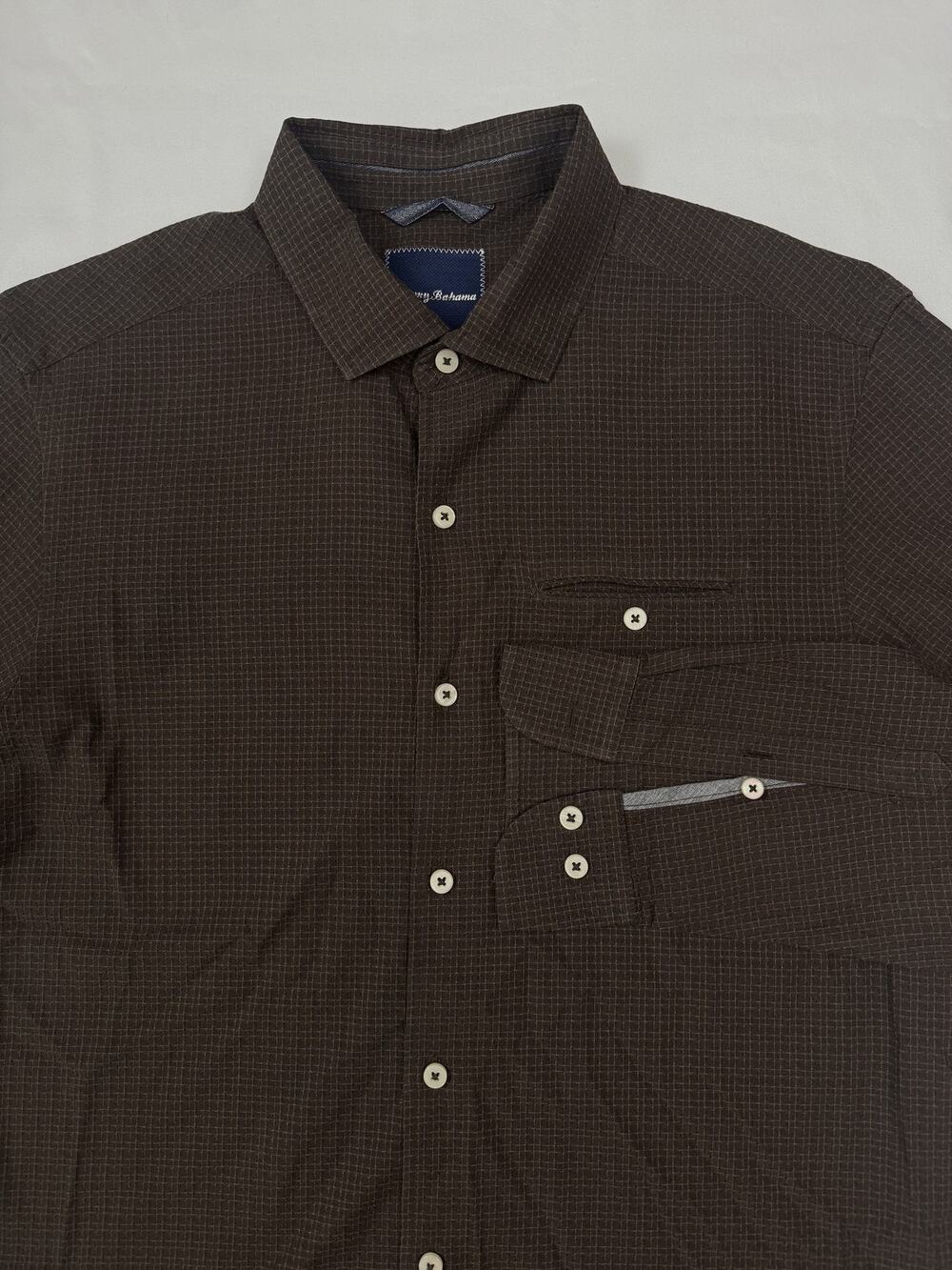 Tommy Bahama Shirt Mens Medium Brown Silk Cotton Long Sleeve Button-Up